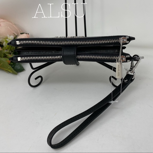 Michael Kors DoubleZip Wristlet Wallet Logo Black - Picture 3 of 5
